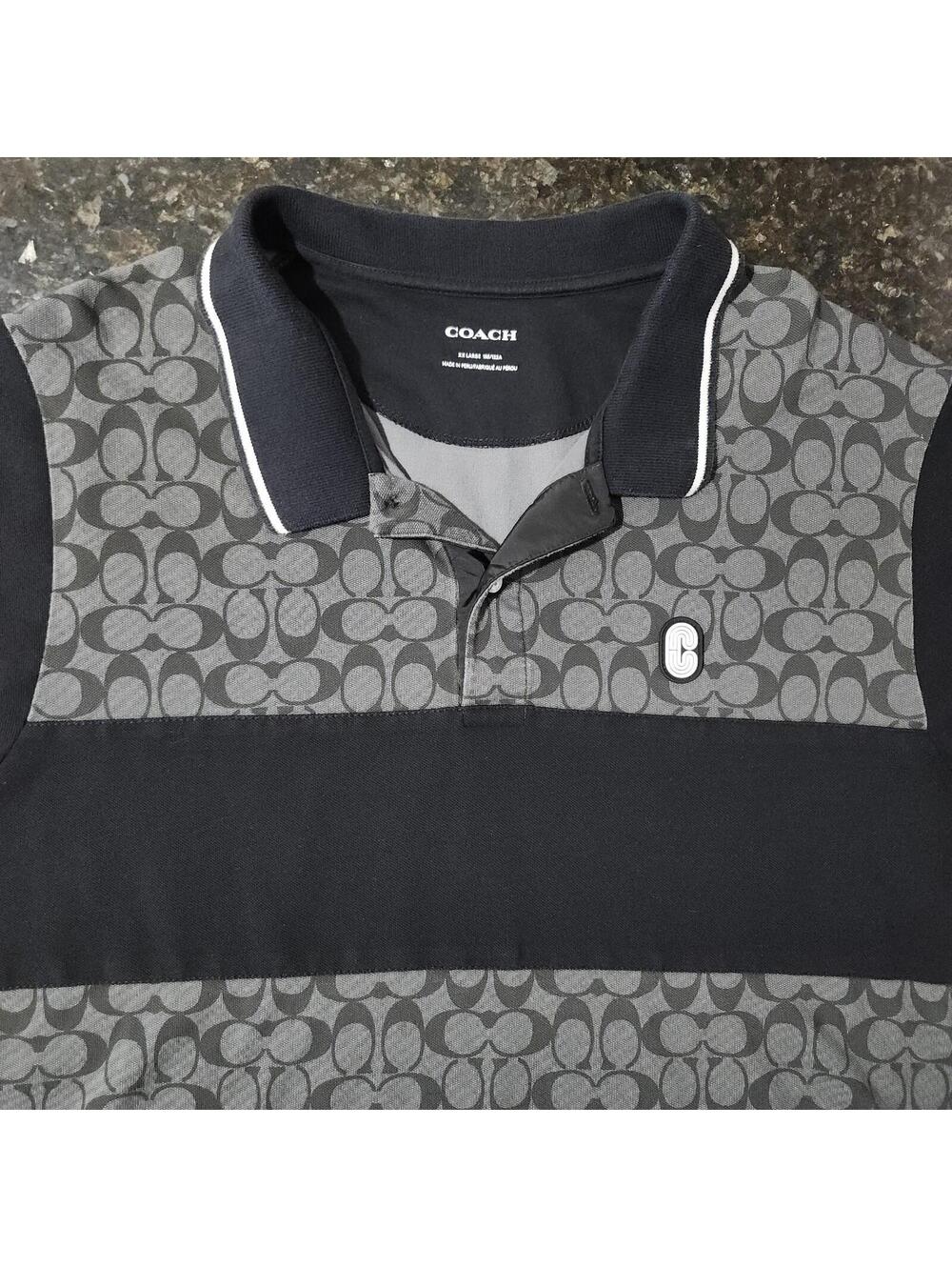 Coach Monogram Logo Print All Over Polo Shirt Designer Hype Preppy Mens XXL